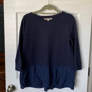 LOFT navy blue mixed media top - size M